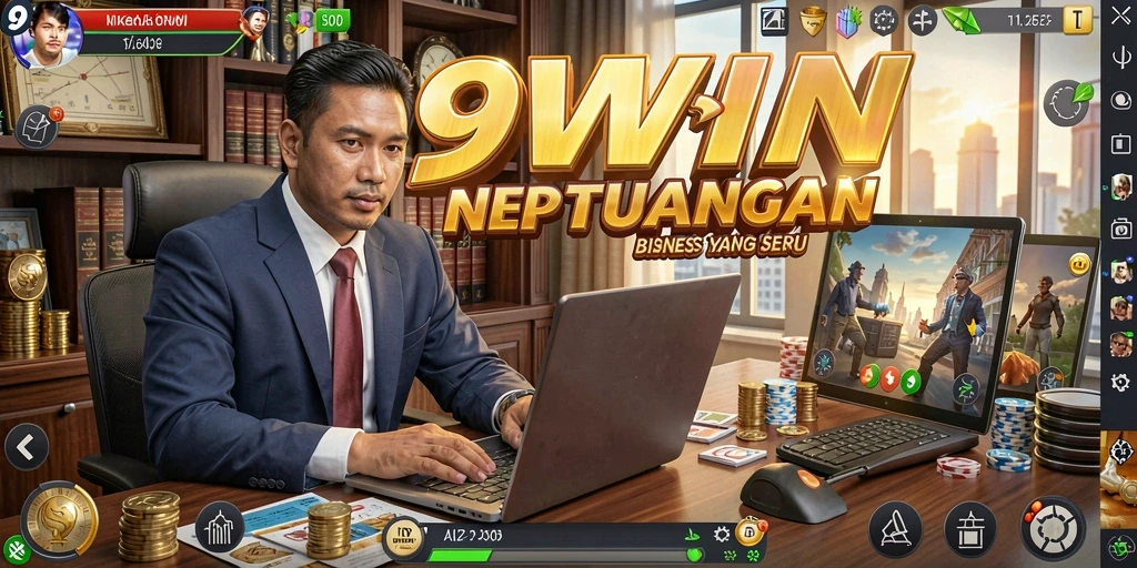 Screenshot gameplay 9WIN menampilkan aksi membangun bisnis yang seru.