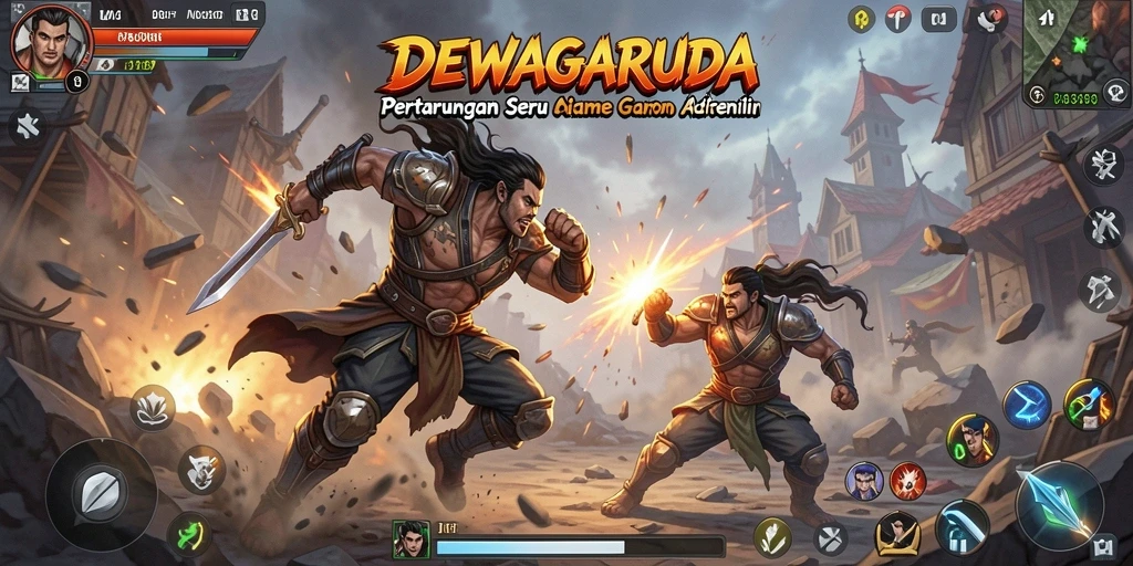 Screenshot gameplay DEWAGARUDA menunjukkan aksi pertarungan yang mendebarkan.