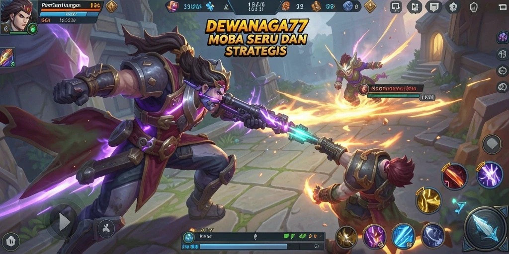 Screenshot gameplay DEWANAGA77 menampilkan aksi seru dan strategi MOBA.