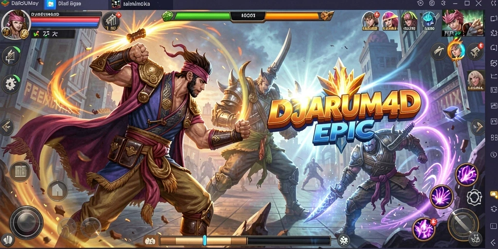 Screenshot gameplay DJARUM4D menunjukkan pertarungan seru dengan karakter yang dinamis.
