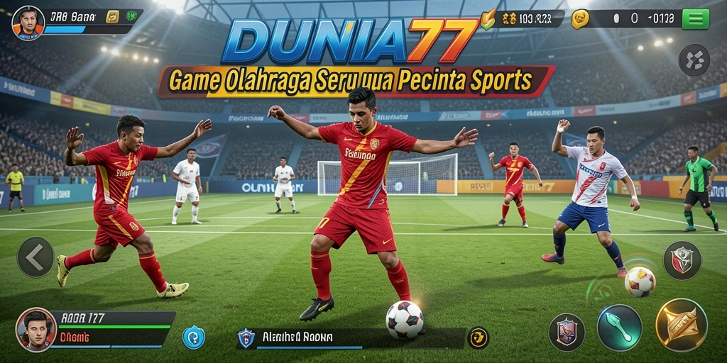 Screenshot gameplay DUNIA77 menampilkan aksi olahraga yang seru dan kompetitif.