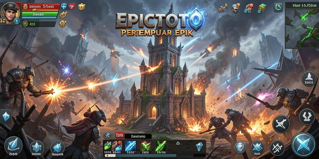 Tampilan gameplay seru di EPICTOTO dengan menara pertahanan yang hebat.