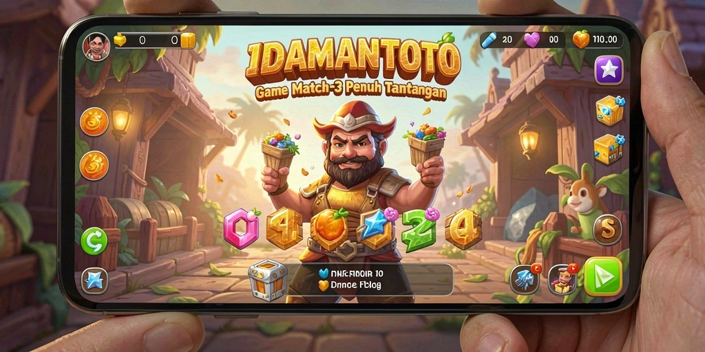 Screenshot game IDAMANTOTO menampilkan gameplay mencocokkan permata.