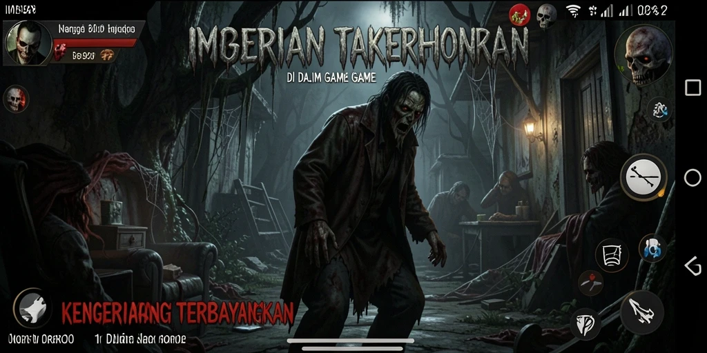 Screenshot dari gameplay <strong>IMBAJP</strong> menunjukkan suasana Horror yang mencekam.