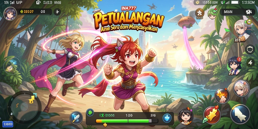 Tampilan gameplay seru dan karakter anime berwarna-warni.