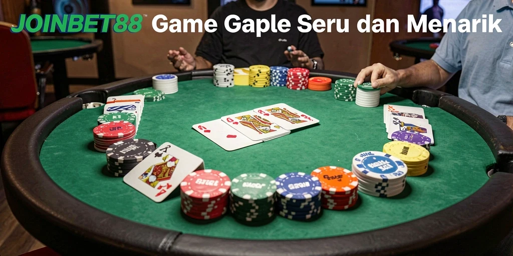 Tampilan gameplay seru di JOINBET88 dengan suasana Gaple yang hangat.