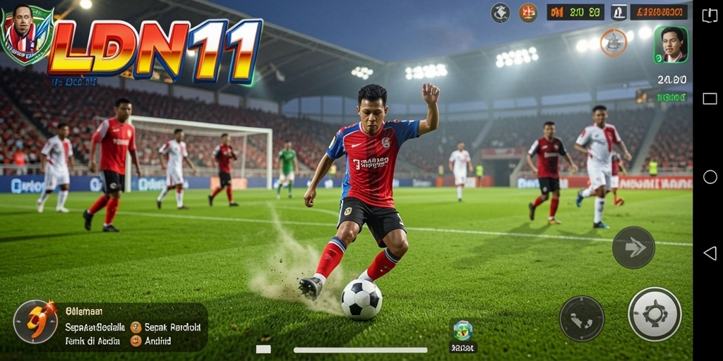 Screenshot LDN11 menampilkan aksi pertandingan sepak bola yang menegangkan.