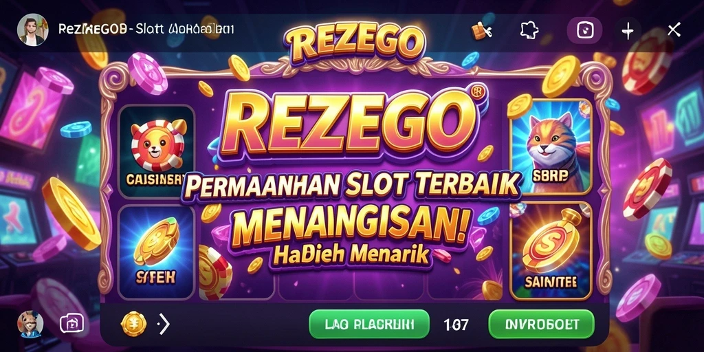 Screenshot gameplay REZEGO menampilkan grafis menarik dengan simbol slot yang berwarna-warni.