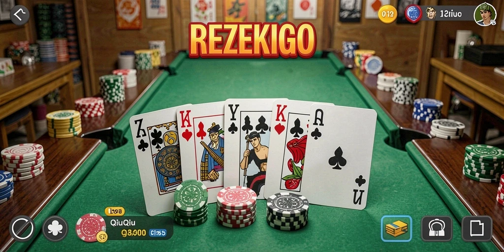 Tampilan gameplay menarik dari REZEKIGO dengan kartu QiuQiu.