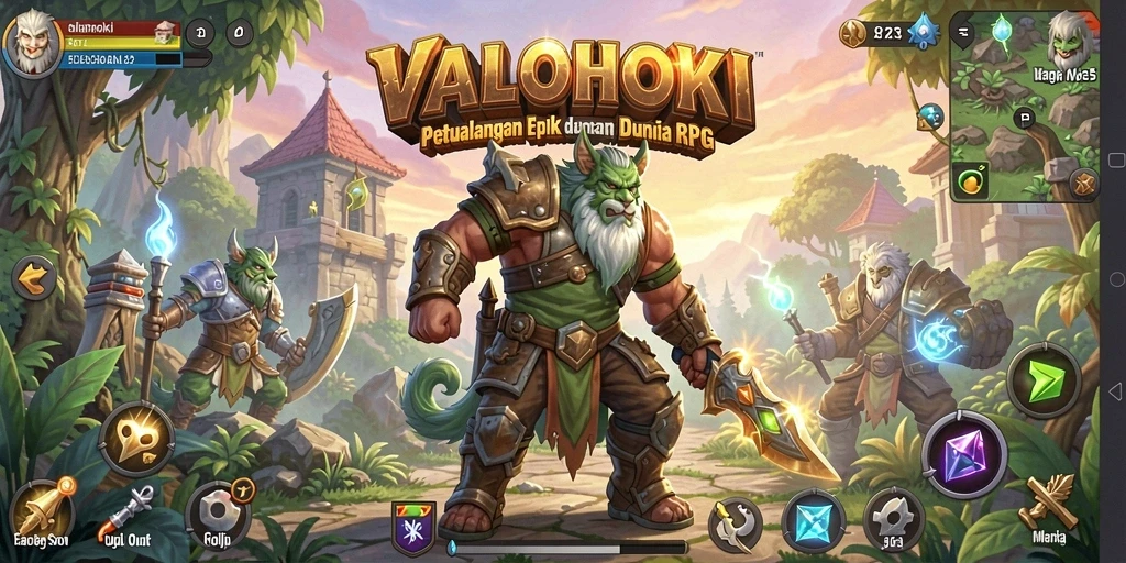 Tangkapan layar gameplay VALOHOKI yang menampilkan pertempuran RPG yang epik.